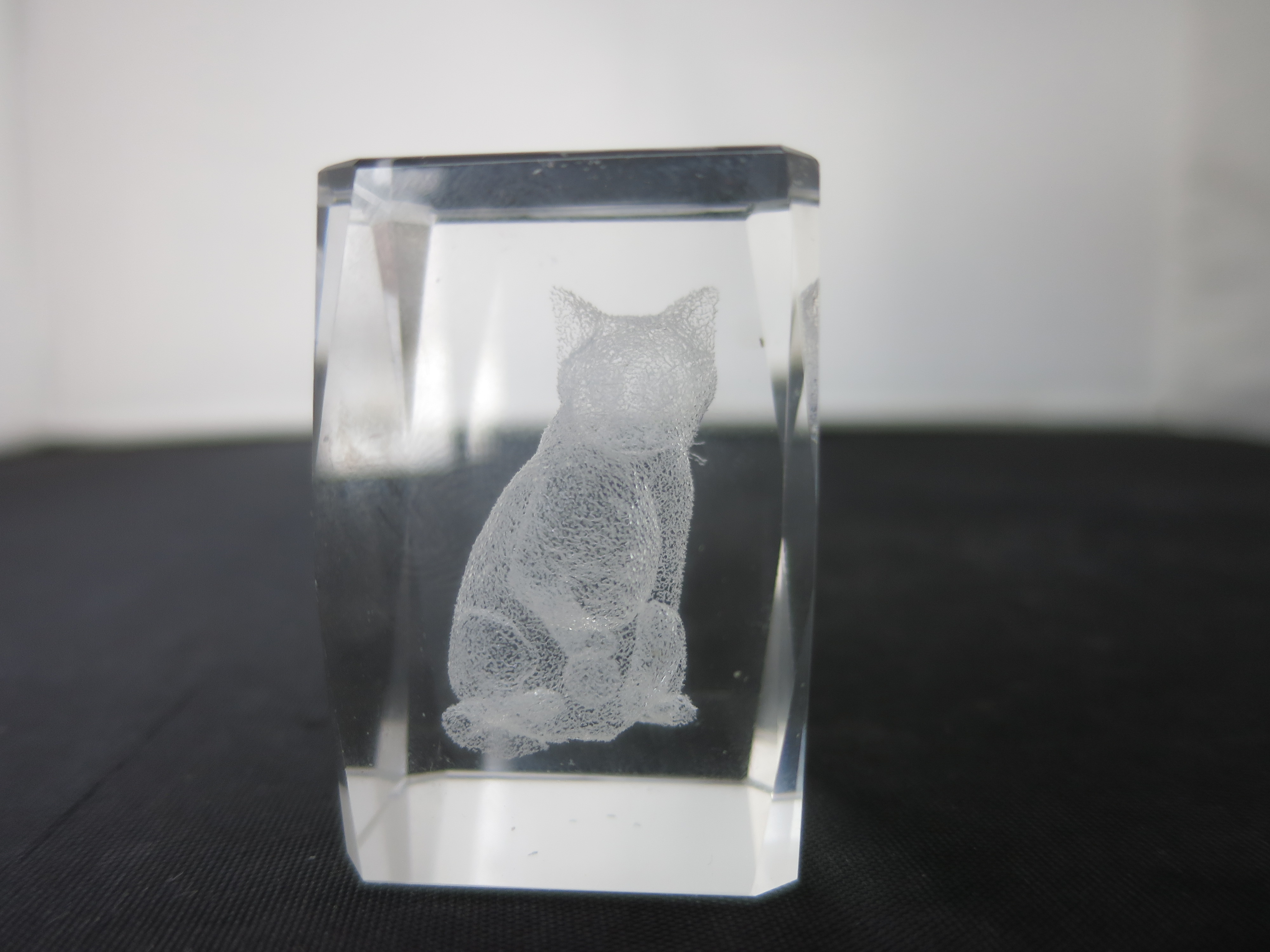 3 D Laser Engraved Crystal Cat Paperweight