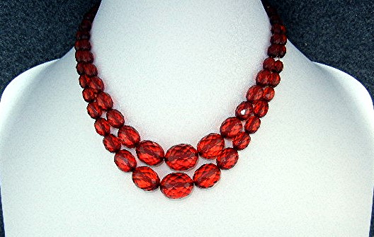 Cherry Amber Faceted 2 Strands Filigree Silver Clasp