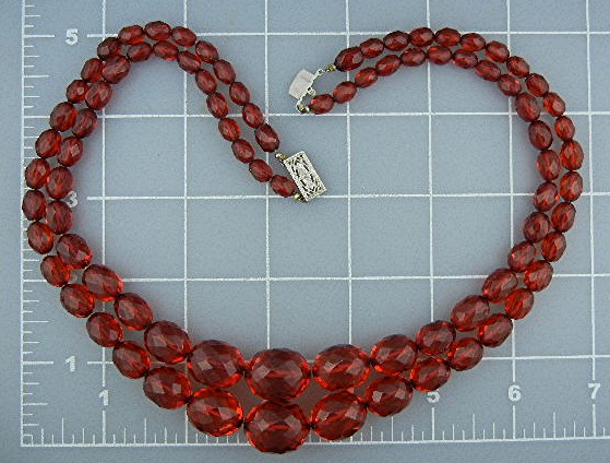 Cherry Amber Faceted 2 Strands Filigree Silver Clasp