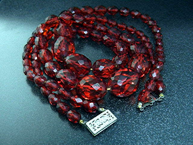 Cherry Amber Faceted 2 Strands Filigree Silver Clasp