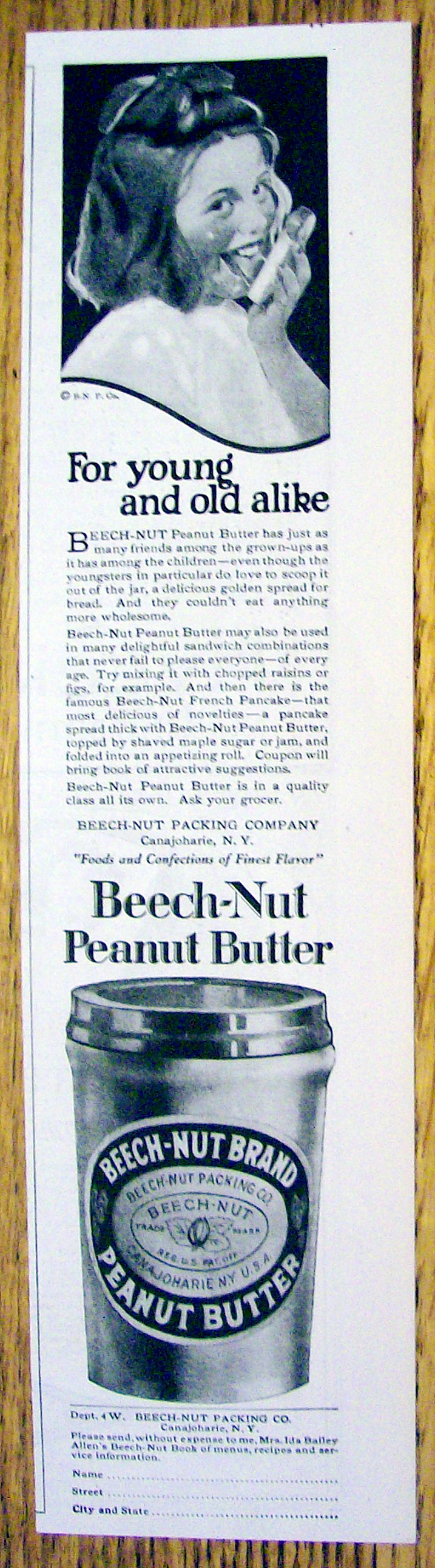 1924 Beech-Nut Peanut Butter with Girl Licking Bread