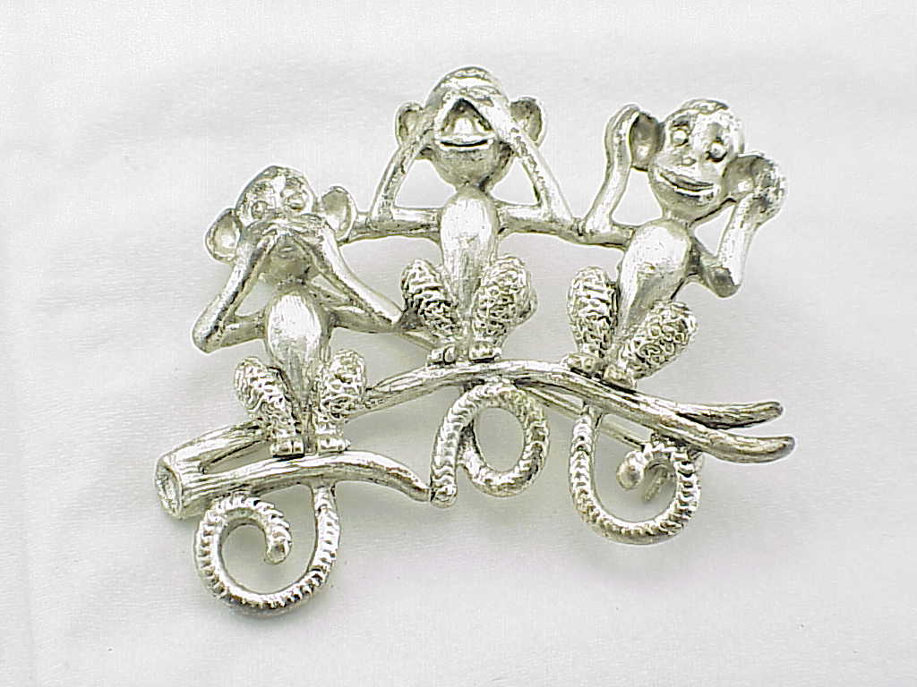 Danecraft Three Monkey See No Evil, Hear No Evil, Speak No Evil Brooch