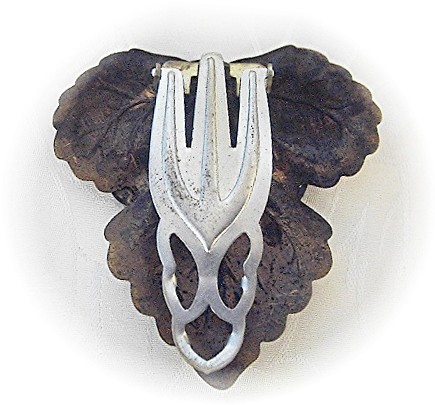 Dress Clip Silvertone Emerald  Rhinestones