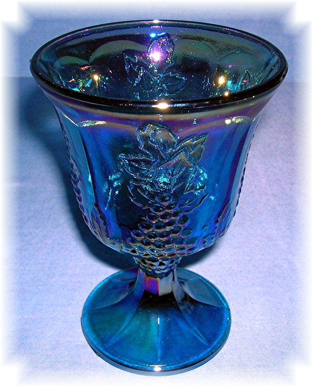 Blue Carnival Glass Grape Pattern  Wine Glass