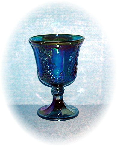 Blue Carnival Glass Grape Pattern  Wine Glass