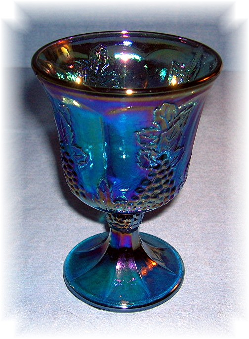 Blue Carnival Glass Grape Pattern  Wine Glass