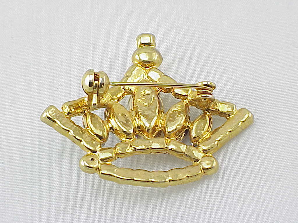 Mardi Gras Yellow Green Purple Rhinestone Crown Brooch