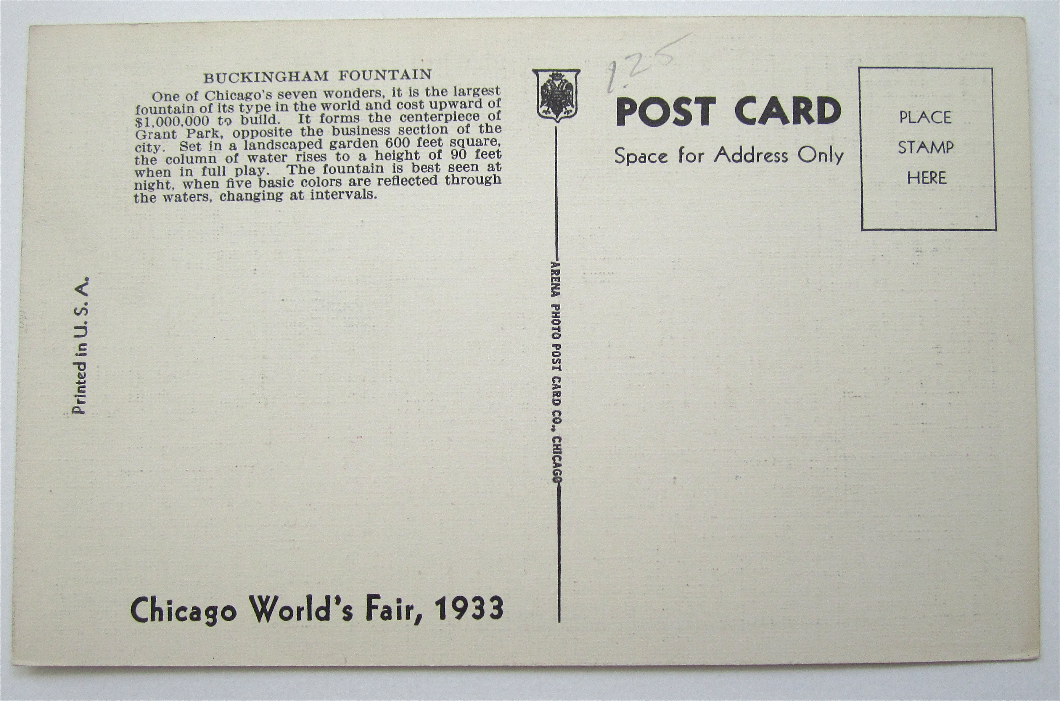 Buckingham Fountain, Chicago World Fair 1933 Postcard