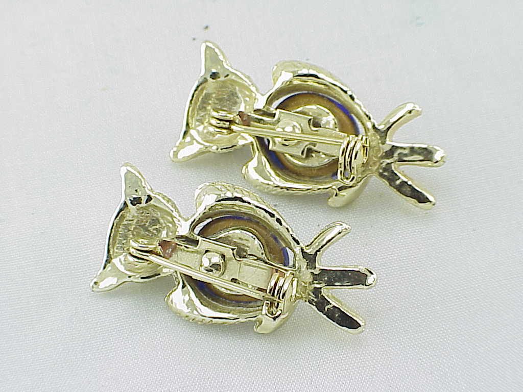 Vintage Pair Of Owl Blue Glass Belly Scatter Pins Or Brooches