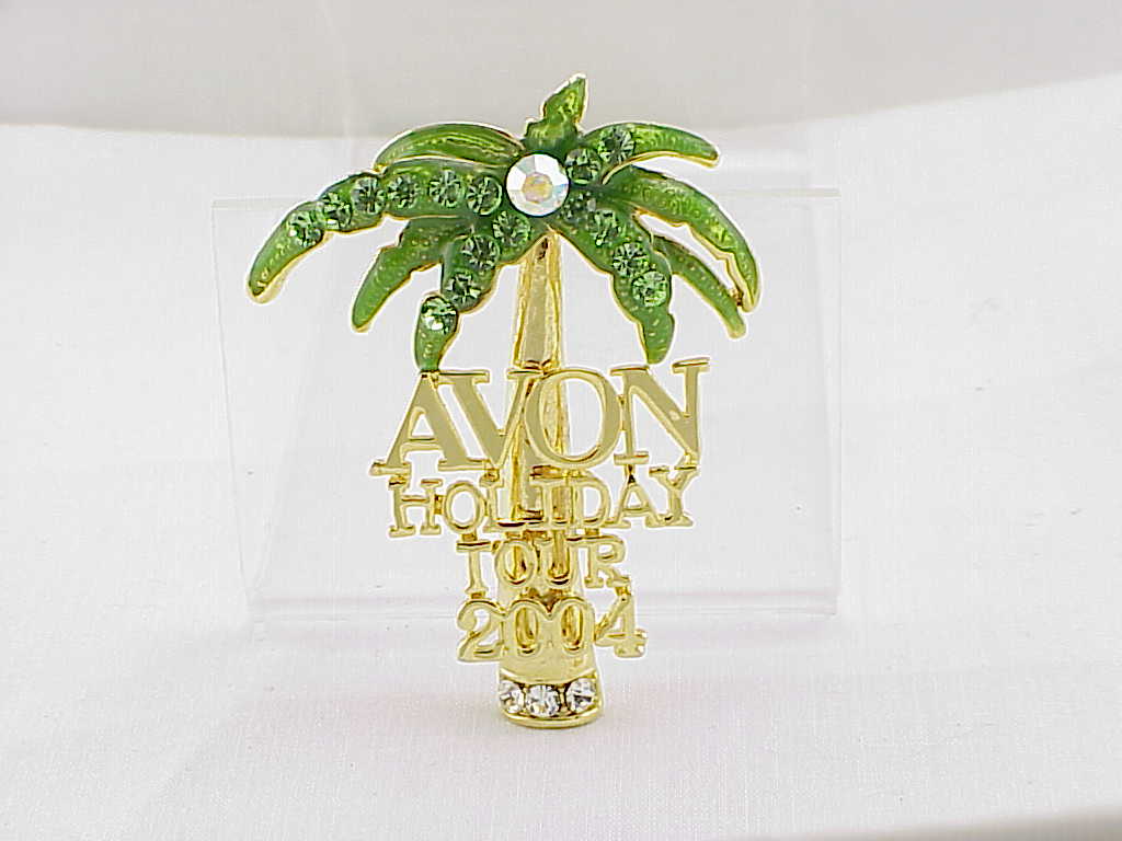 Avon 2004 Holiday Tour Rhinestone And Enamel Palm Tree Brooch