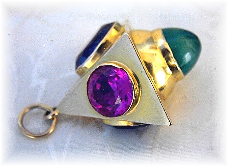 Pendant 22K Gold Amethyst Ruby Blue Topaz Jade