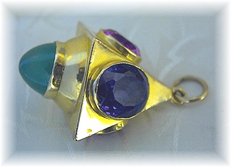 Pendant 22K Gold Amethyst Ruby Blue Topaz Jade