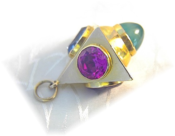 Pendant 22K Gold Amethyst Ruby Blue Topaz Jade