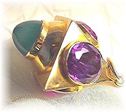 Pendant 22K Gold Amethyst Ruby Blue Topaz Jade