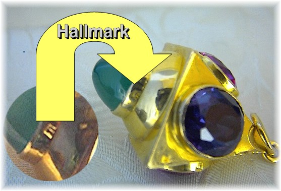Pendant 22K Gold Amethyst Ruby Blue Topaz Jade