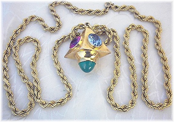 Pendant 22K Gold Amethyst Ruby Blue Topaz Jade