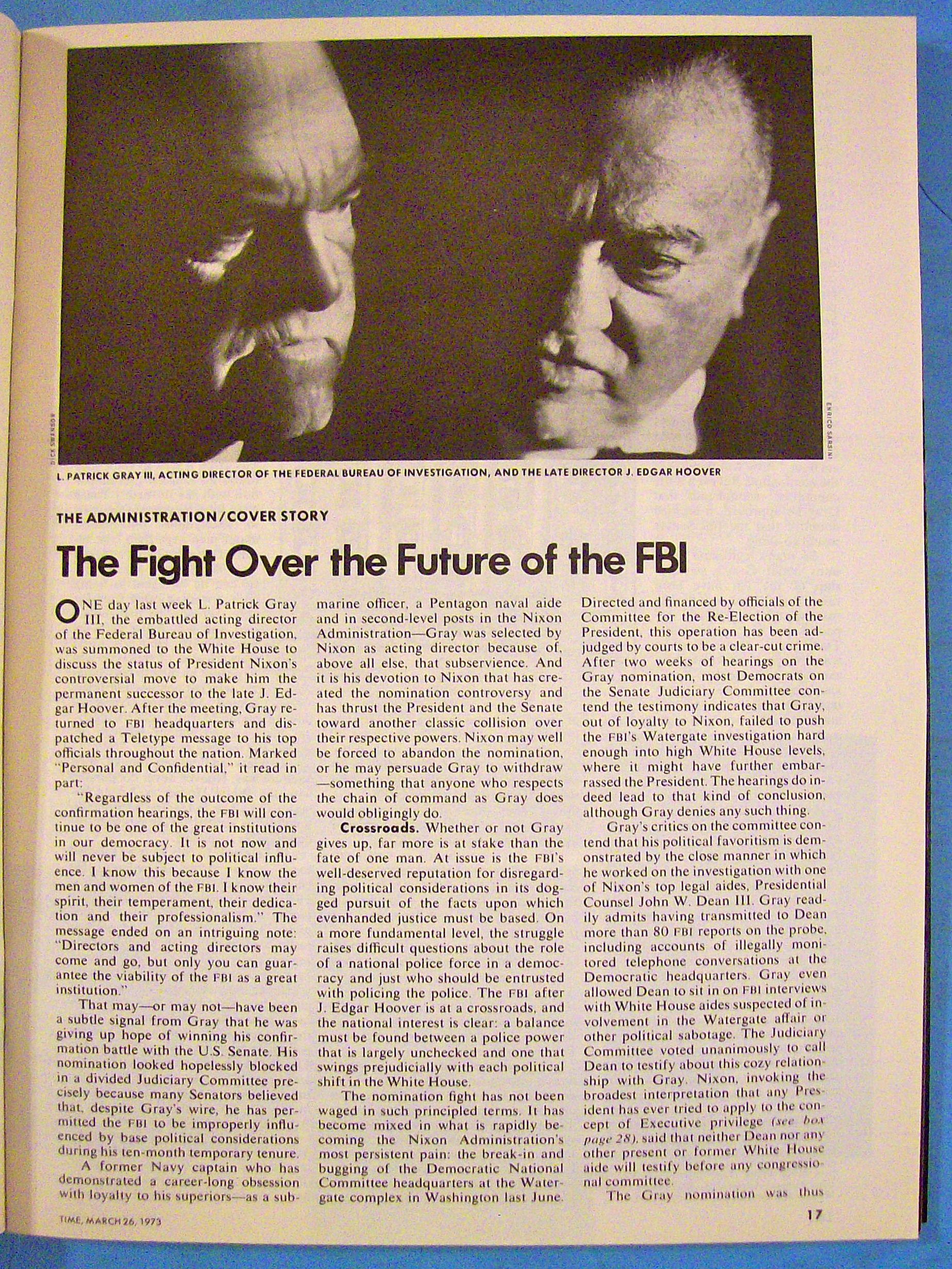 Time Magazine-March 26, 1973-L. Patrick Gray III