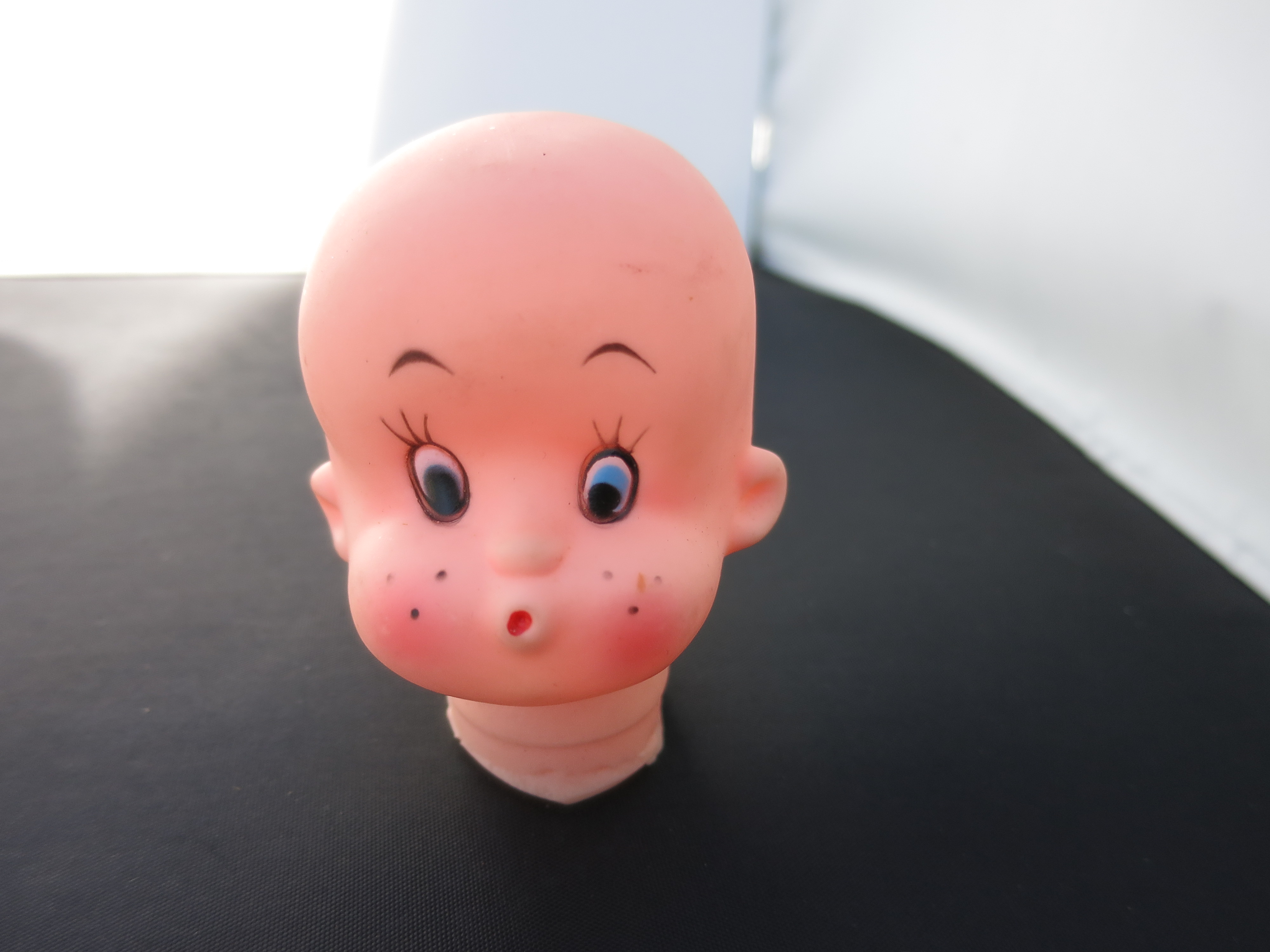 Vintage Doll head boy no hair with freckles whistling
