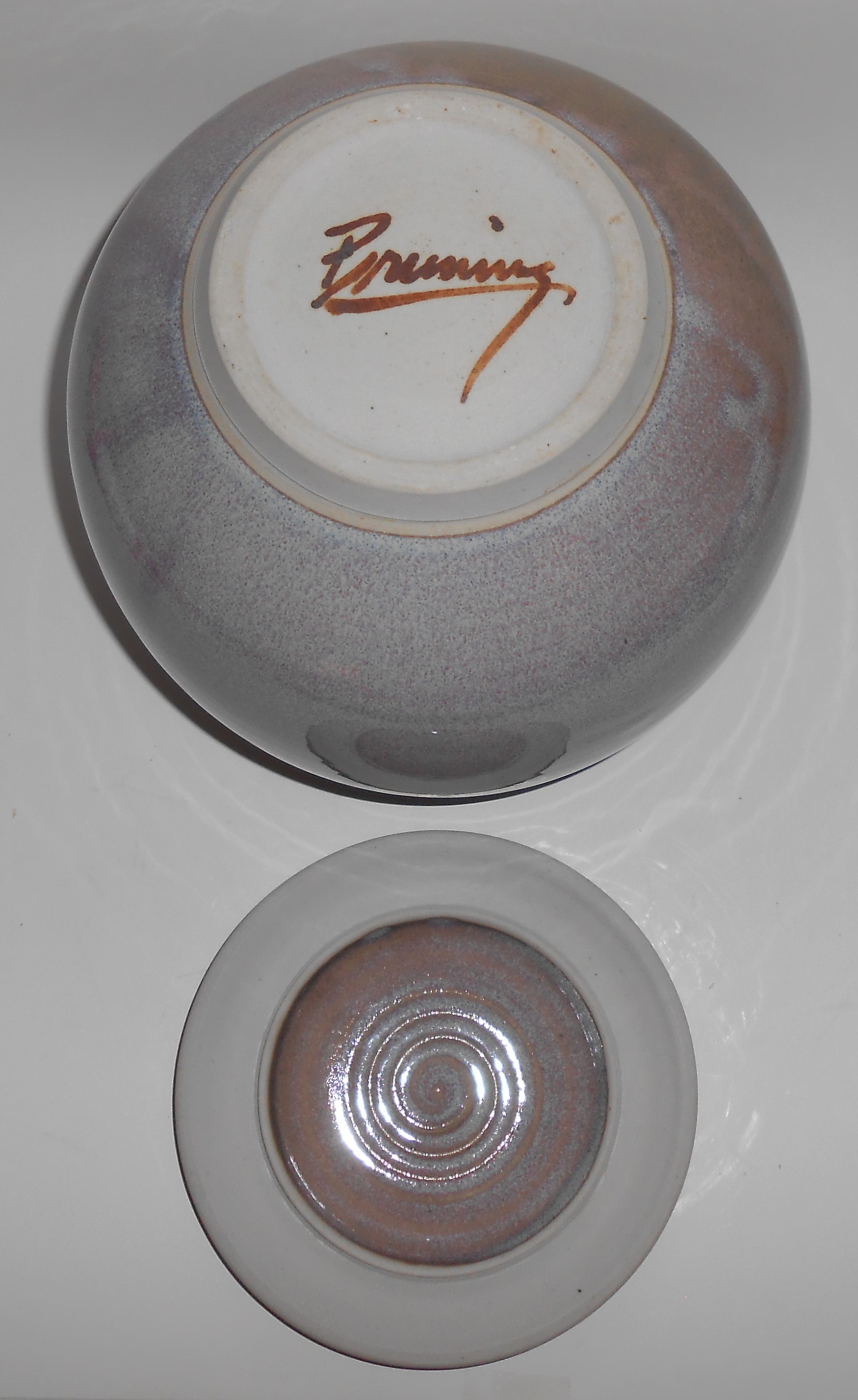 Early Bruning Studio Pottery Large Bulbous Covered Jar