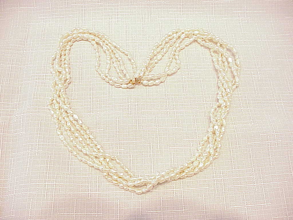 Five Strand Freshwater Pearl Necklace With 14k Gold Clasp