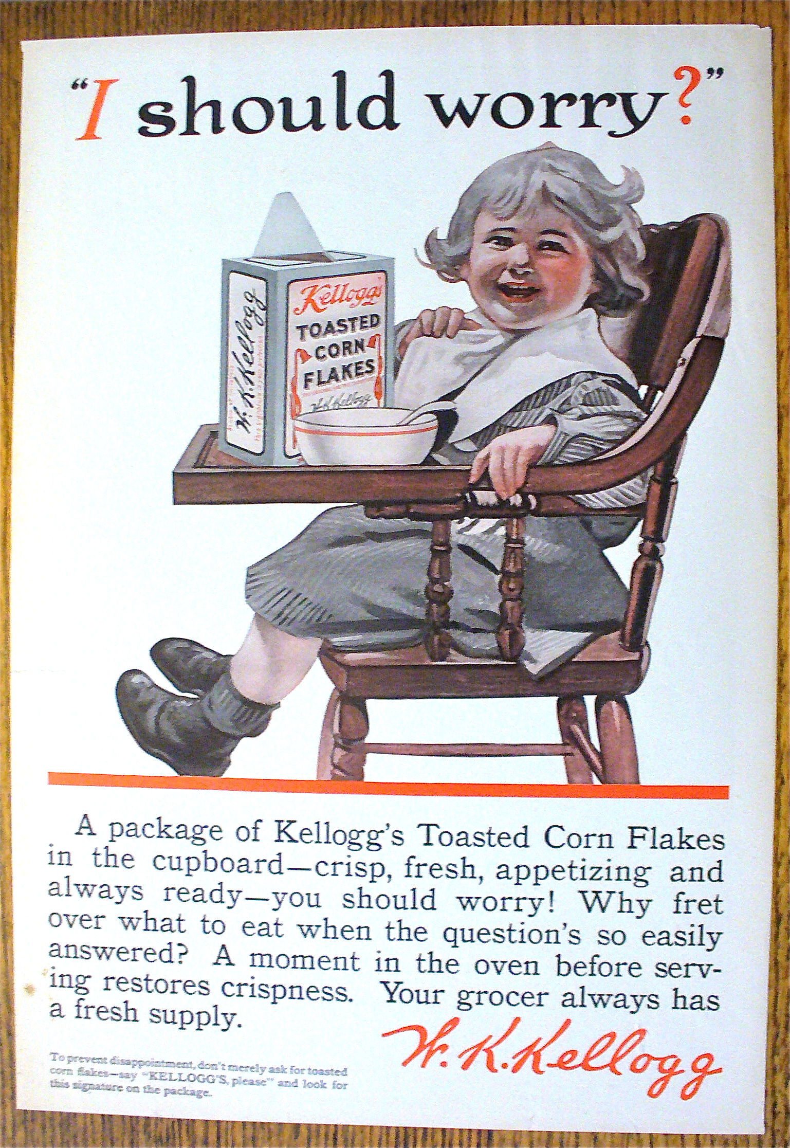 1914 Kellogg's Toasted Corn Flakes w/Baby In High Chair
