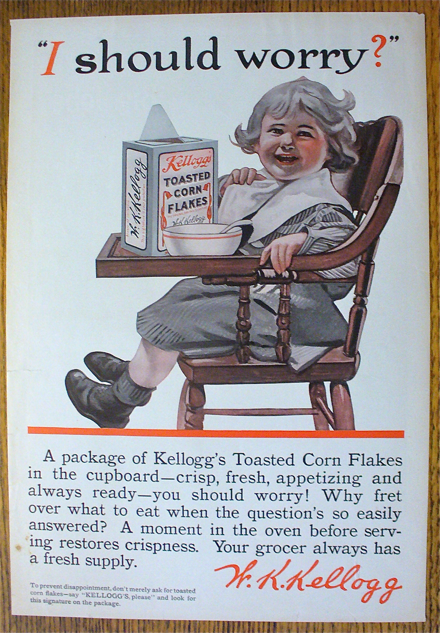 1914 Kellogg's Toasted Corn Flakes w/Baby In High Chair