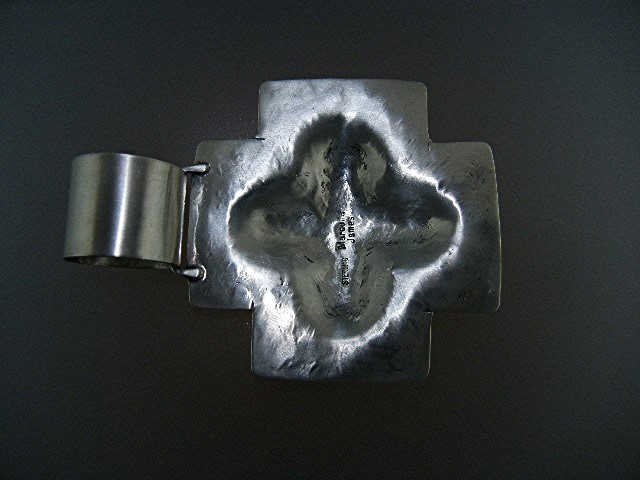 Navajo Sterling Silver Raised Cross Signed Pendant