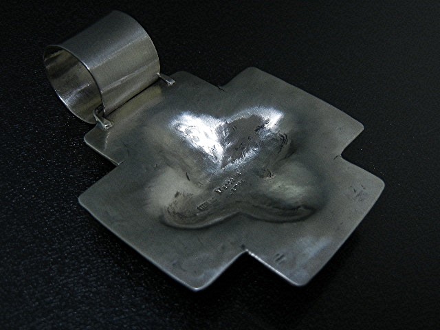 Navajo Sterling Silver Raised Cross Signed Pendant
