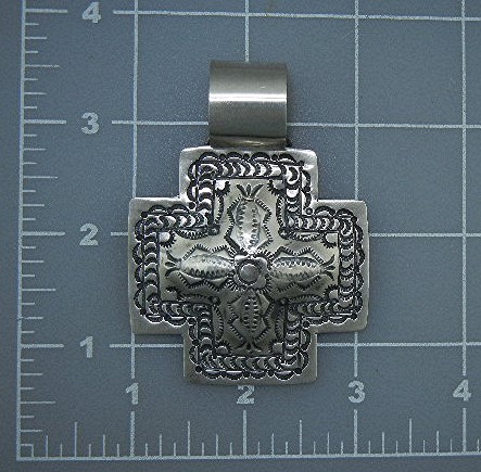 Navajo Sterling Silver Raised Cross Signed Pendant