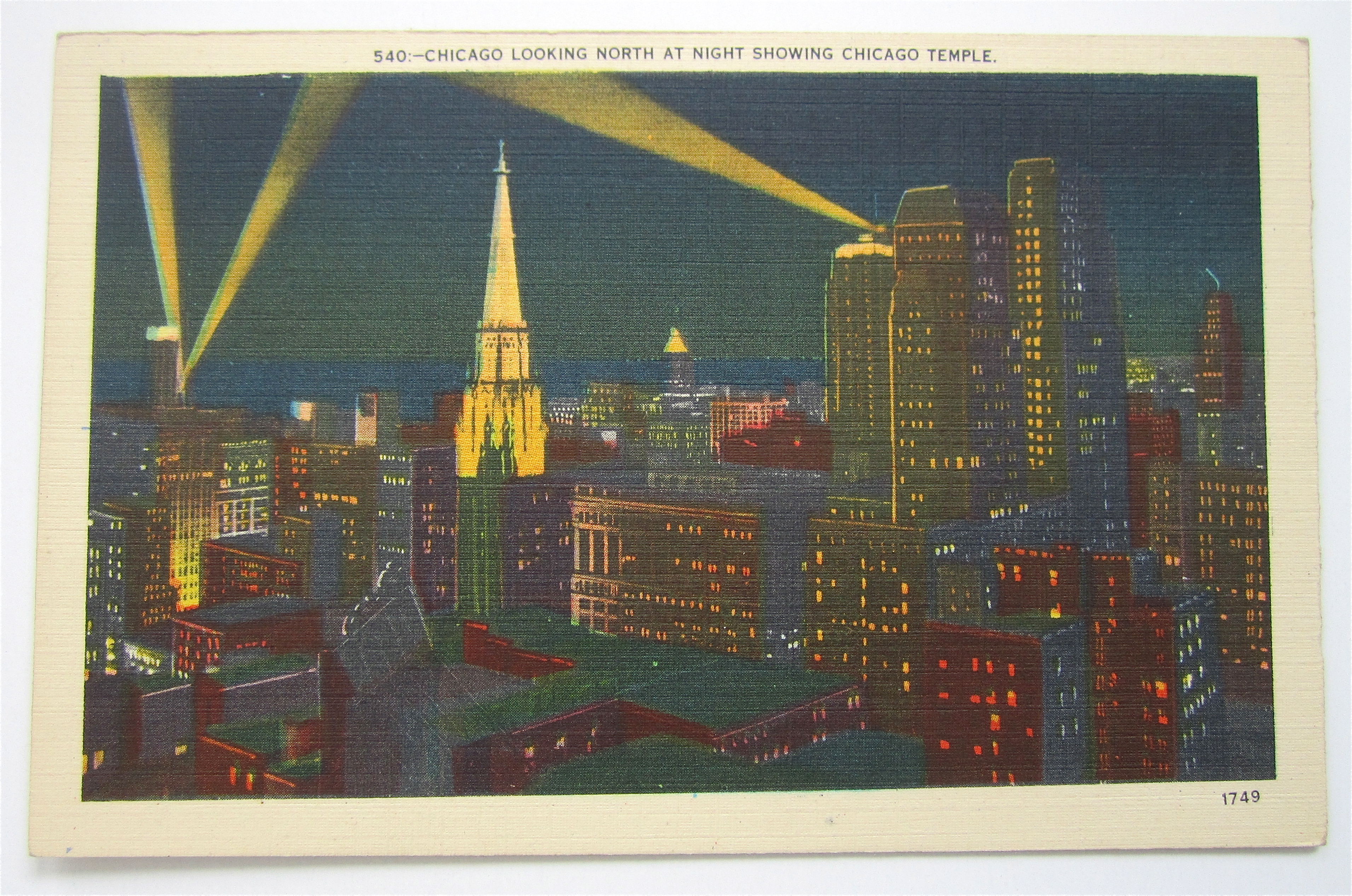 Chicago Looking North At Night Showing Temple Postcard