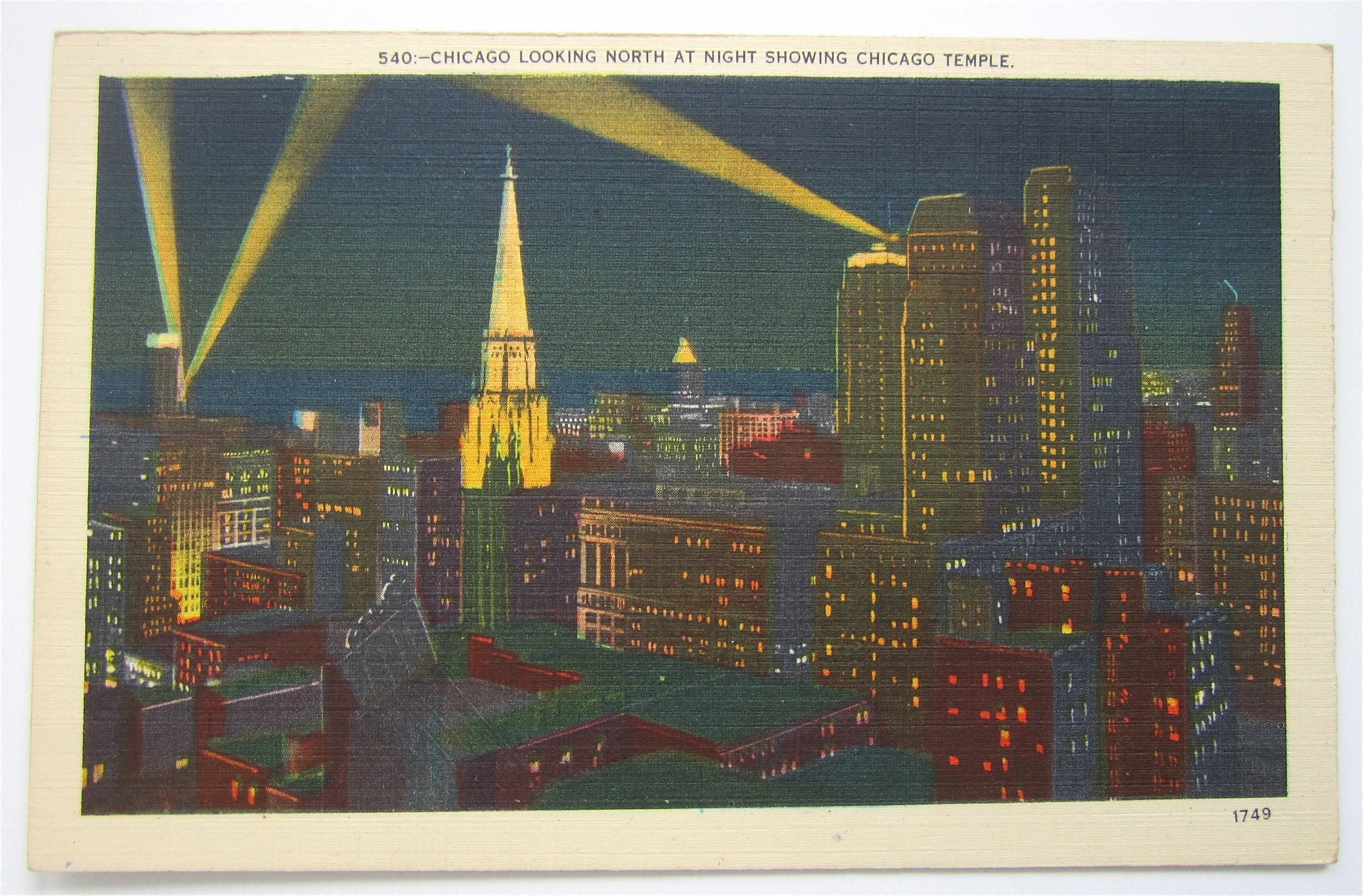 Chicago Looking North At Night Showing Temple Postcard