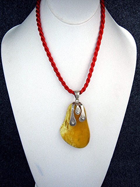 Butterscotch Amber Sterling Silver Pendant 3 3/8 Inches