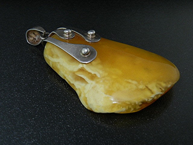 Butterscotch Amber Sterling Silver Pendant 3 3/8 Inches