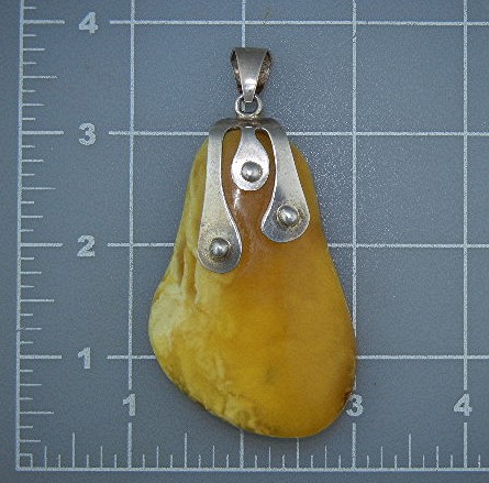 Butterscotch Amber Sterling Silver Pendant 3 3/8 Inches