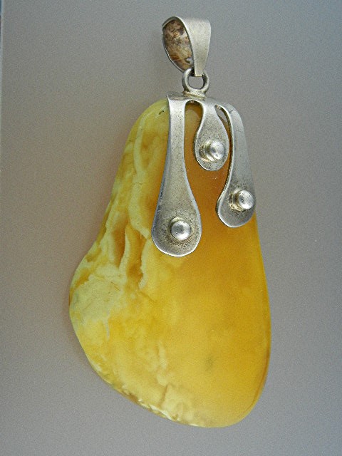 Butterscotch Amber Sterling Silver Pendant 3 3/8 Inches