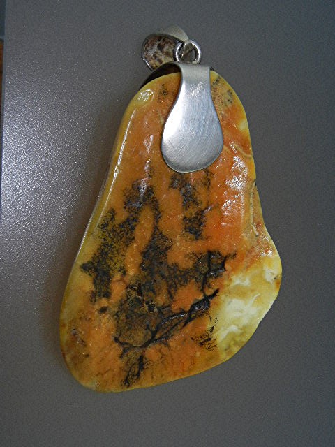 Butterscotch Amber Sterling Silver Pendant 3 3/8 Inches