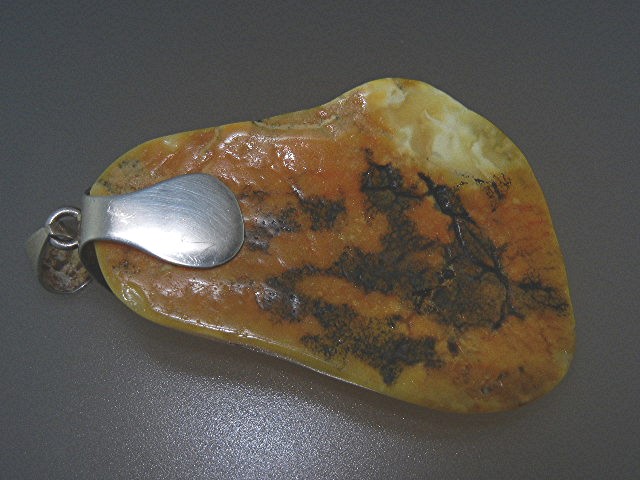 Butterscotch Amber Sterling Silver Pendant 3 3/8 Inches