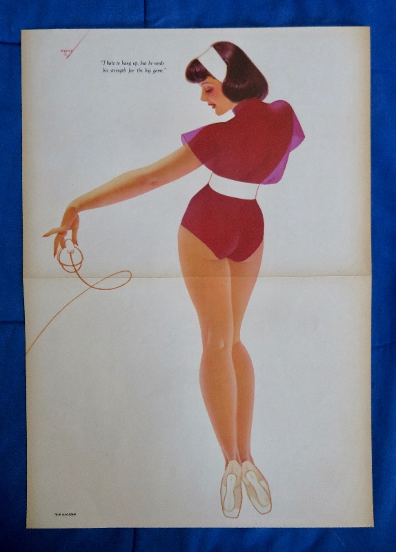 Original 1946 Sexy Pin Up Girl Wearing A Dark Pink Bodysuit While Picking Up The Telephone By George Petty