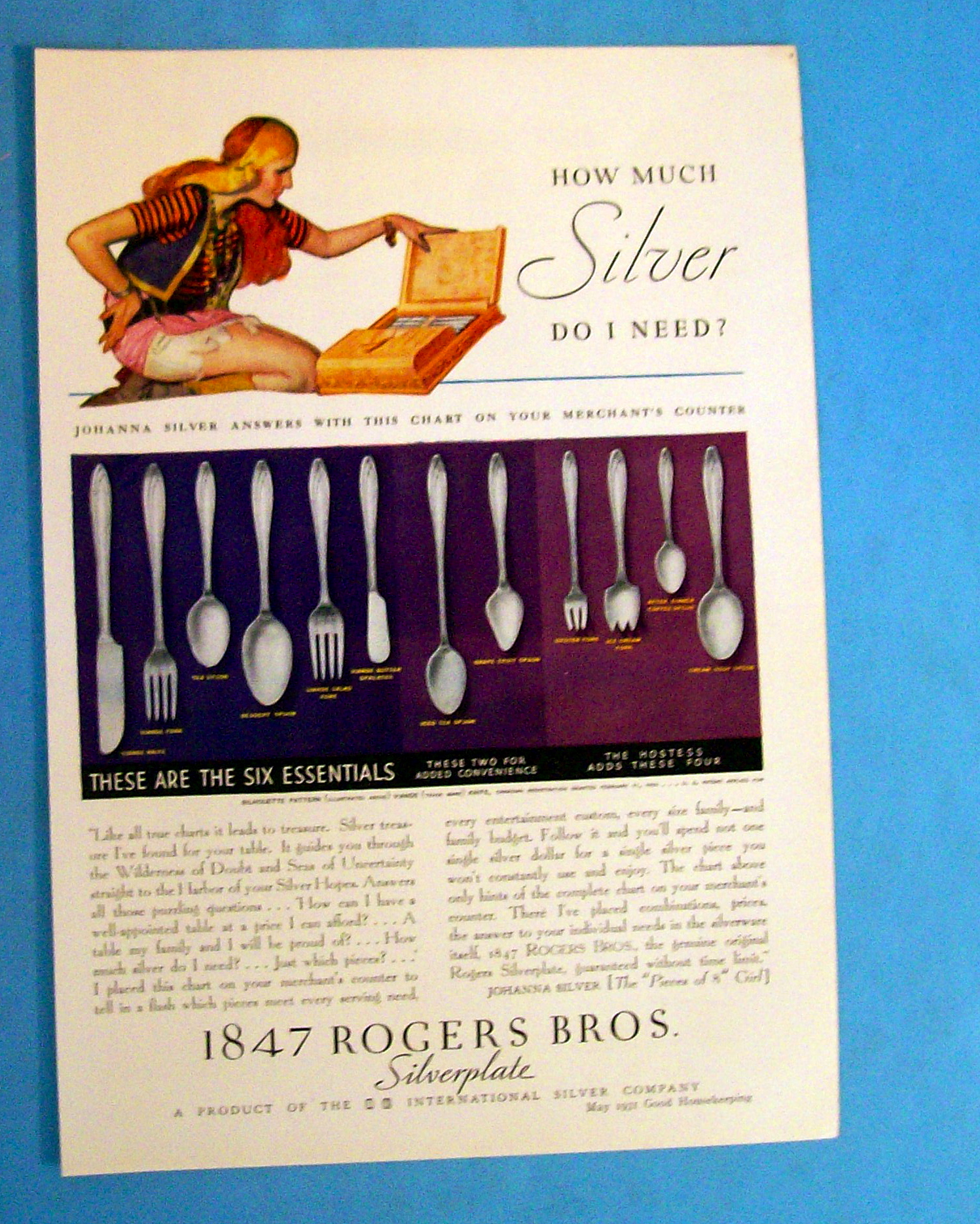 1931 1847 Rogers Bros. Silverplate w/Woman & Silverware