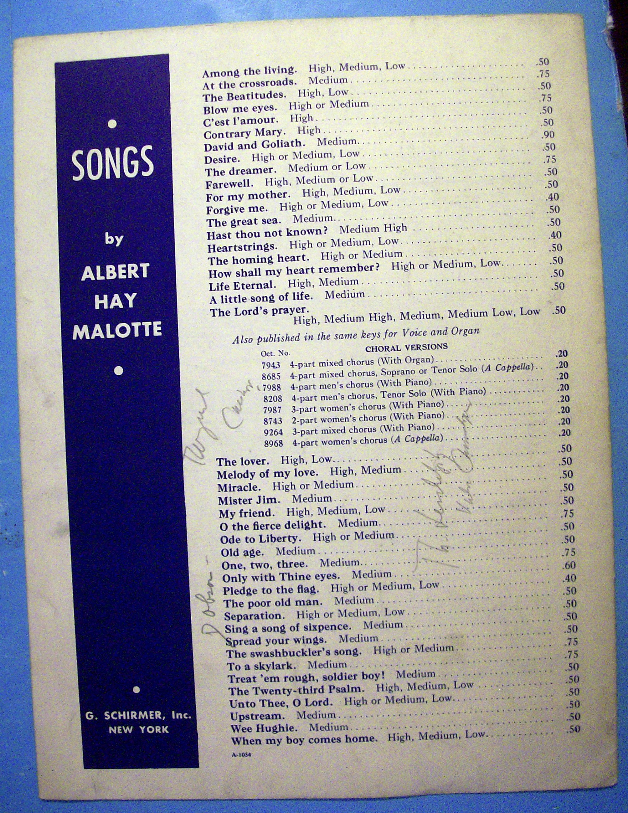 Sheet Music For 1937 The Twenty Third Psalm