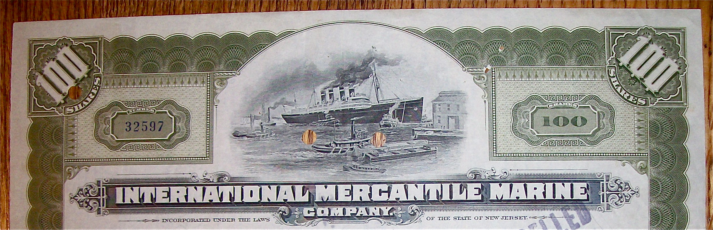 1902 International Mercantile Marine 100 Shares Stock