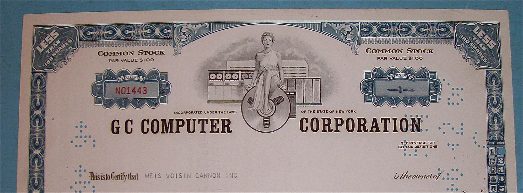 1966 GC Computer Corporation Stock Certificate