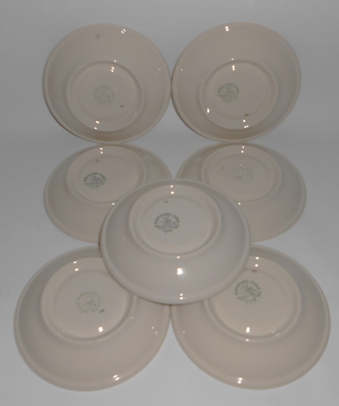 Shenango Restaurant Ware China Maroon w/Gold Bands Set/7 Saucers
