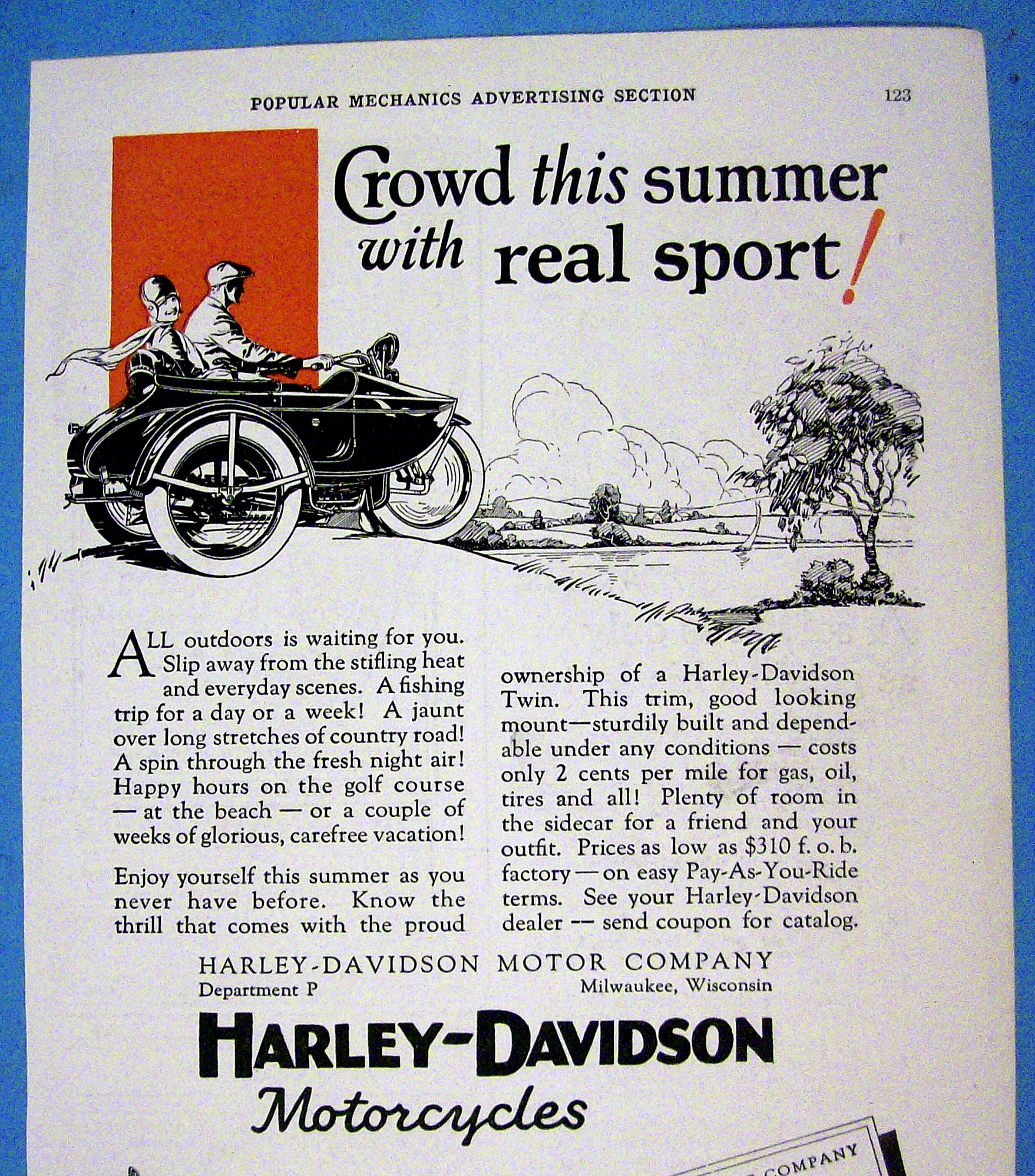 1927 Harley Davidson with Side Car with Man & Woman