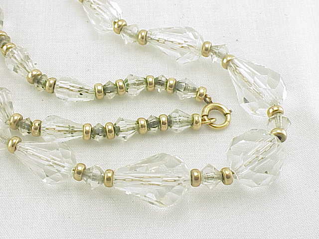 Vintage Cut Crystal Glass And Gold Bead Necklace Strung On Chain
