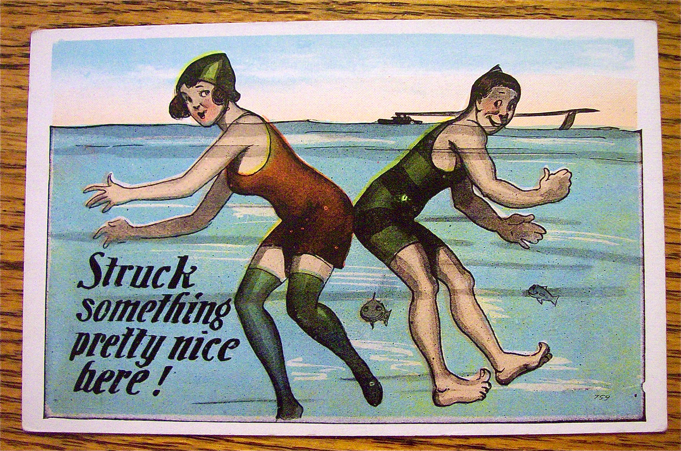 Man And Woman Swimming & Bumping Rears Postcard