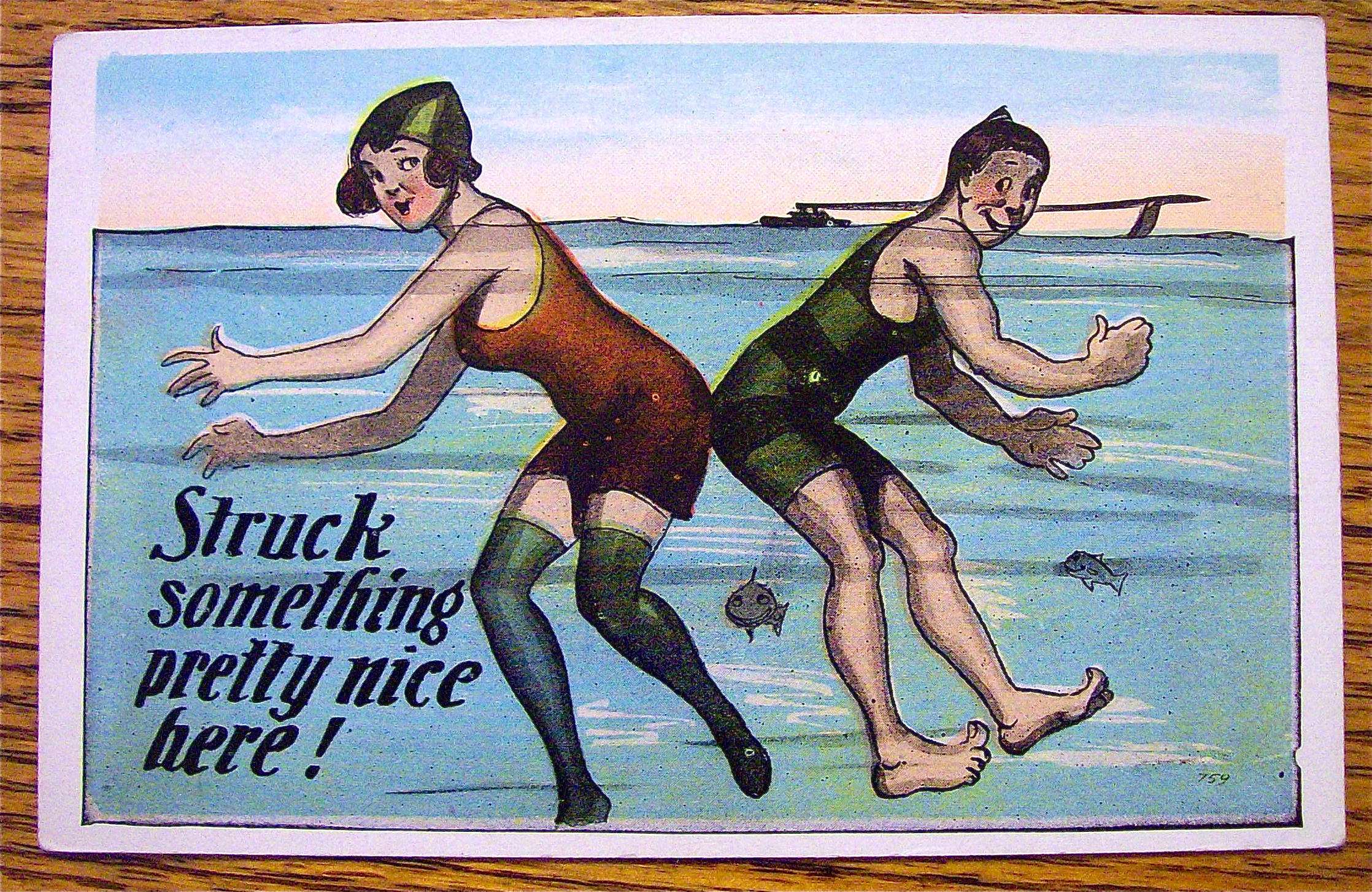 Man And Woman Swimming & Bumping Rears Postcard