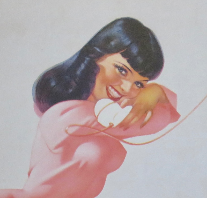 Original 1947 Sexy Pin Up Girl Woman Wearing Pink One Piece Pajamas While Talking On The Telephone By George Petty