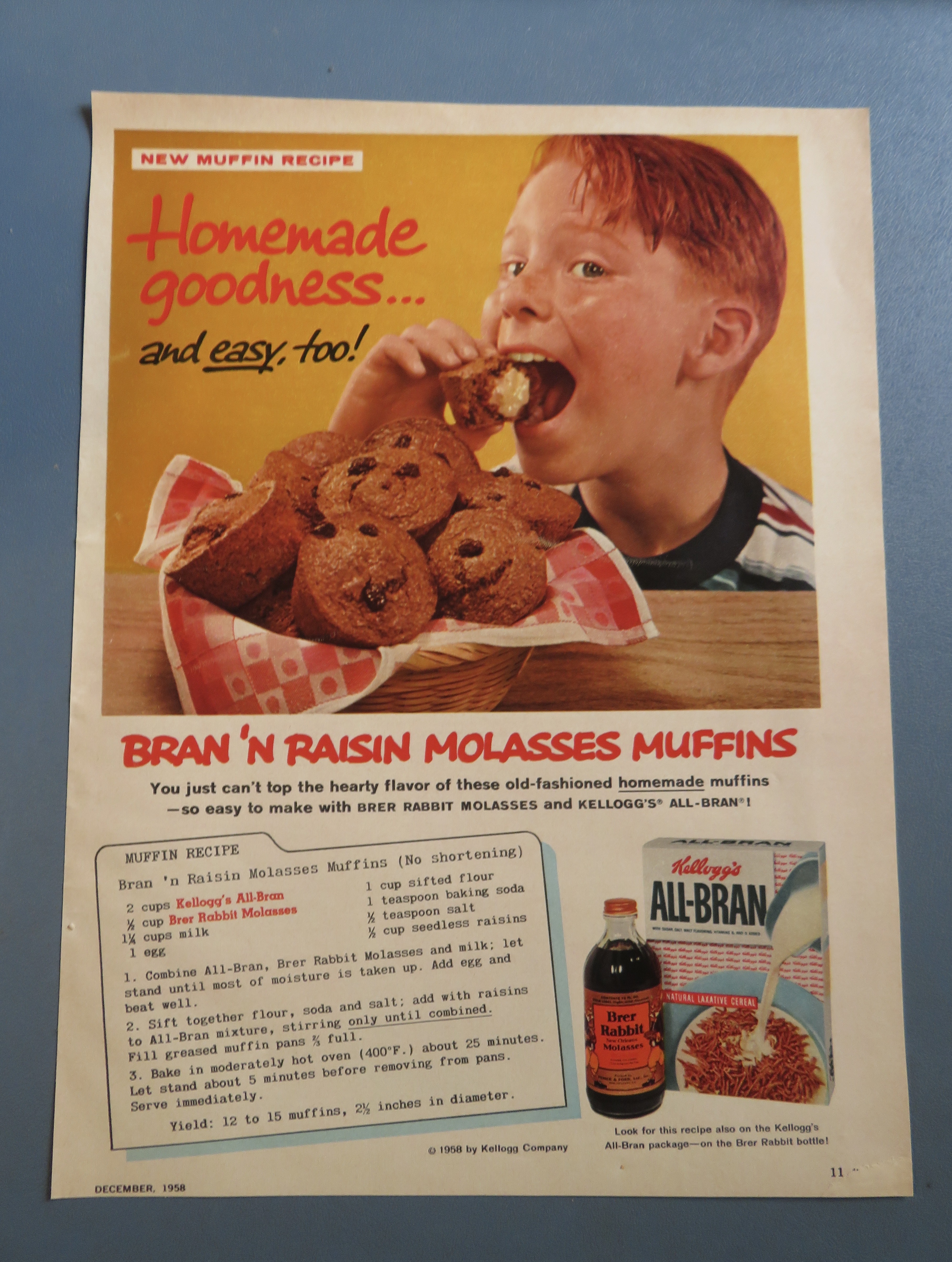 1958 Kellogg's All Bran Cereal with Boy Eating A Muffin