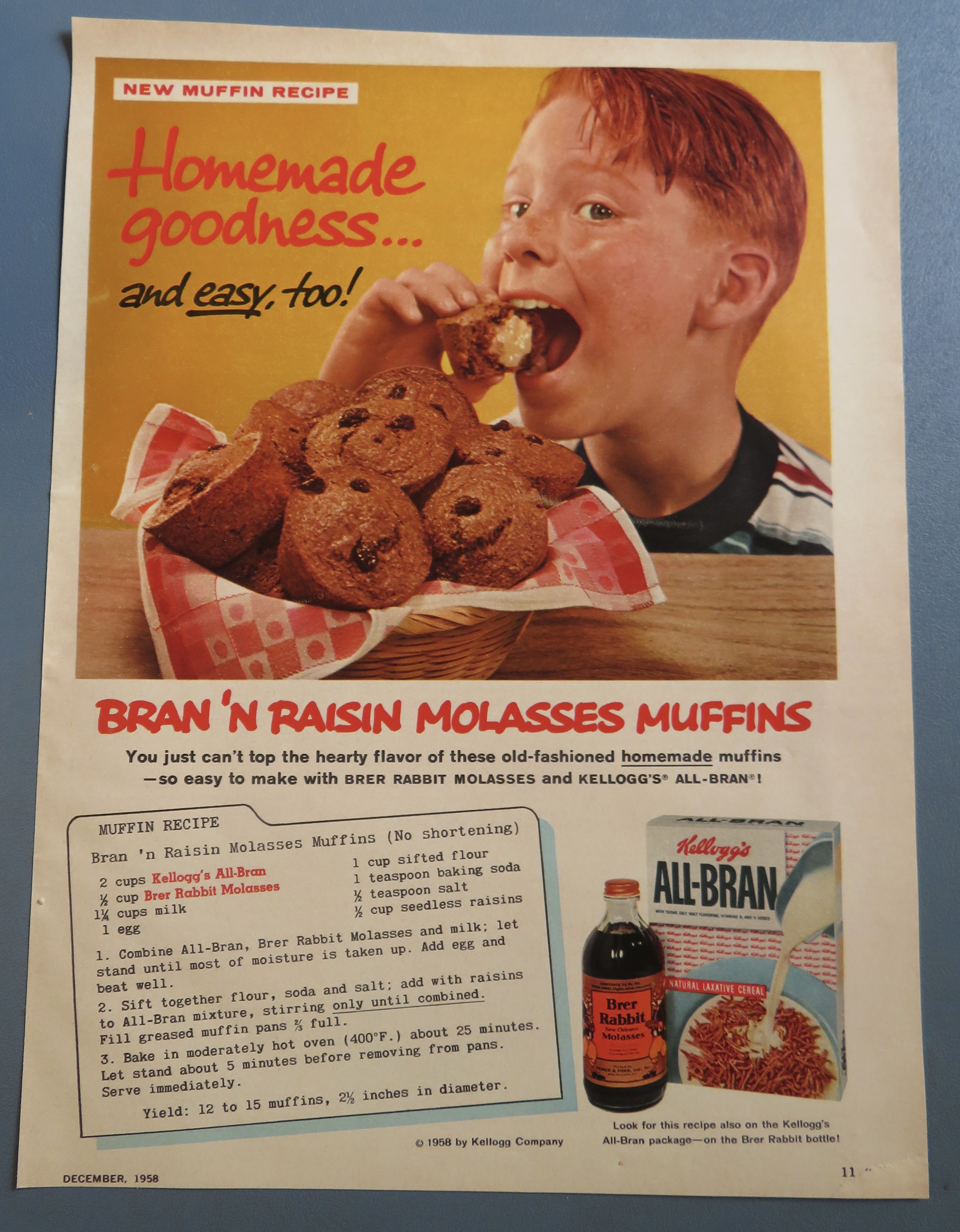 1958 Kellogg's All Bran Cereal with Boy Eating A Muffin